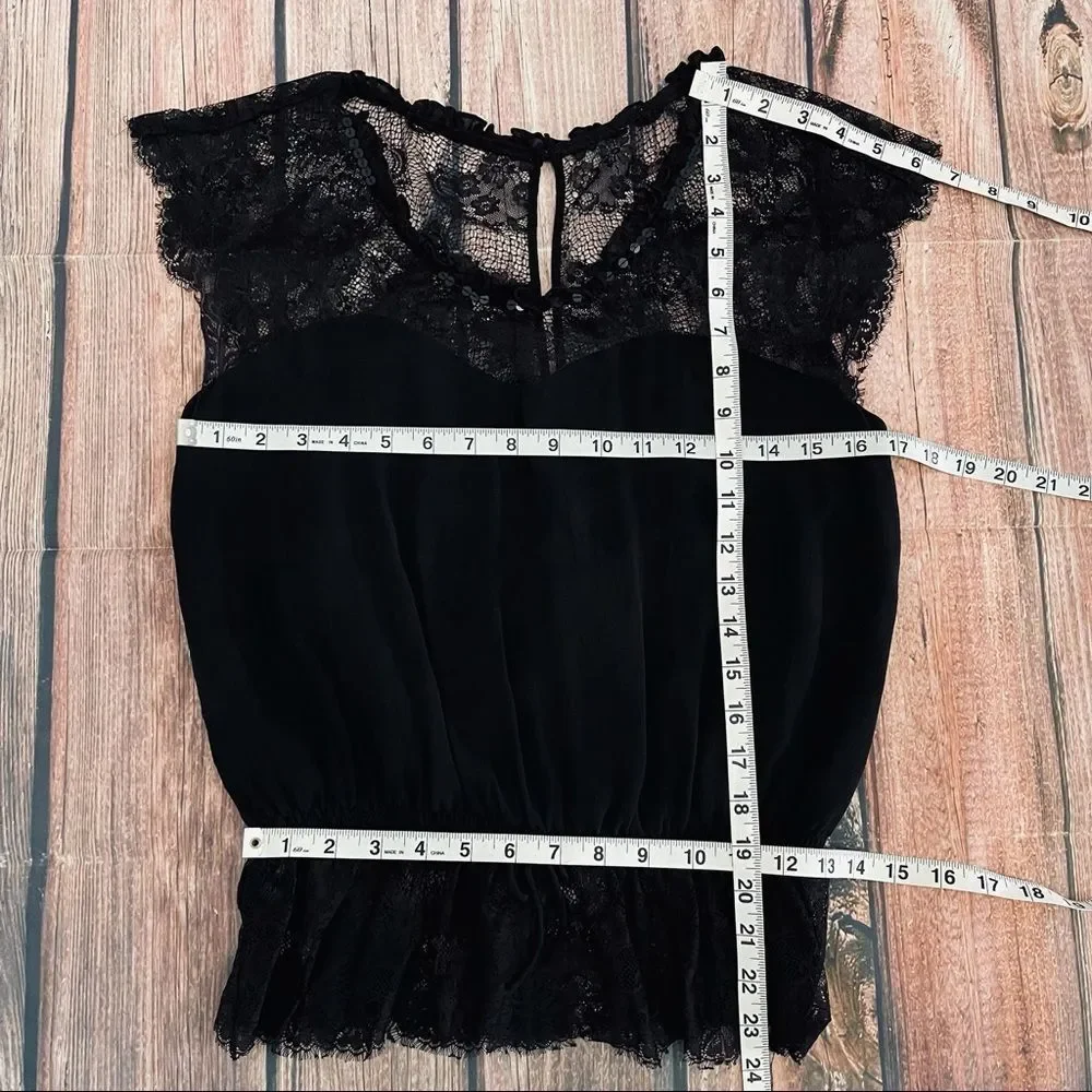 Express Black Lace Peplum Silk Blouse Sequins M - Picture 13 of 15